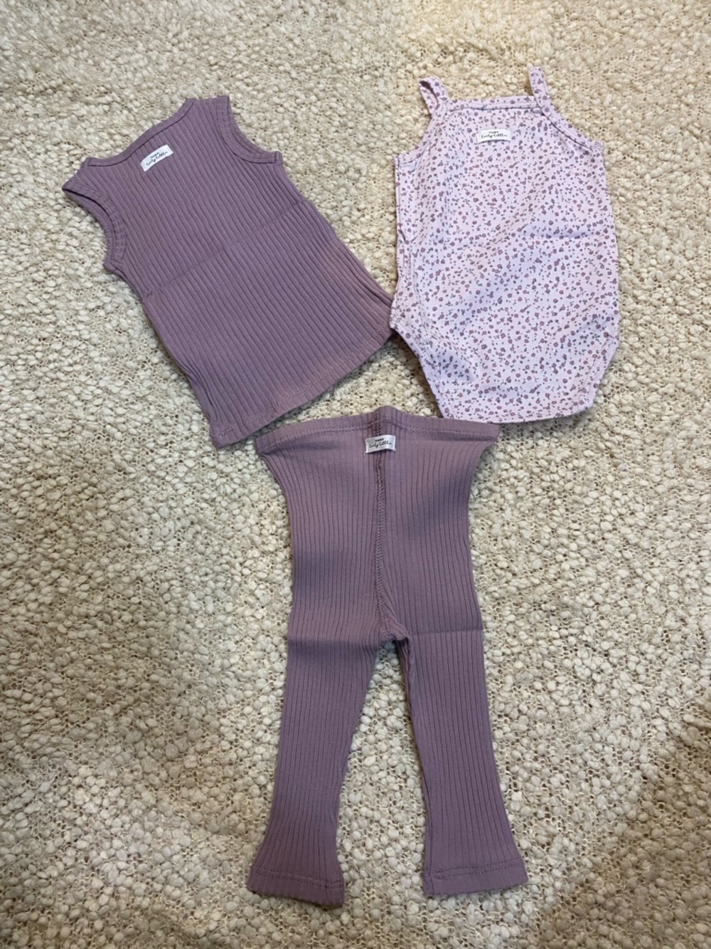 3-Piece Lavender Baby Set - Ribbed Tank + Pants + Floral Bodysuit